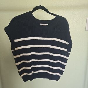 moon & madison Navy and White Striped Crewneck Short Sleeve Sweater